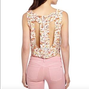 BCBGeneration Floral Studded Cutout Crop Top